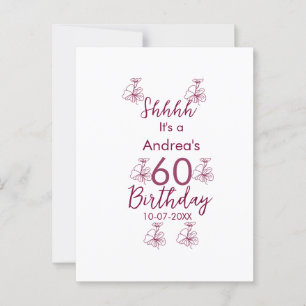 Marron white mauve shhhh 60th birthday floral name postcard