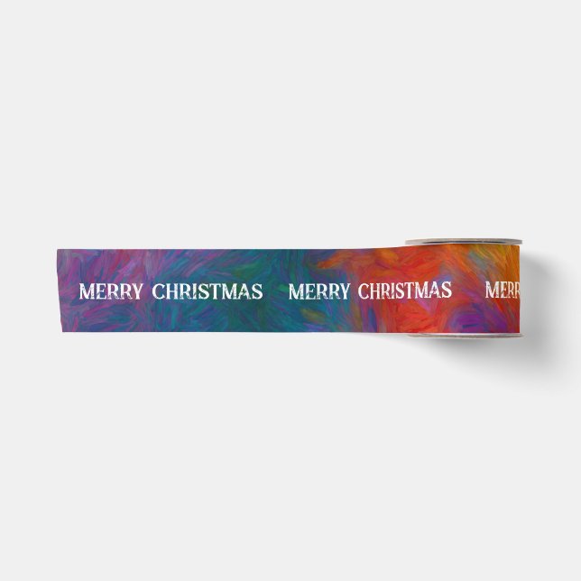 Marry Christmas colourful abstract paint design  Satin Ribbon (Front)