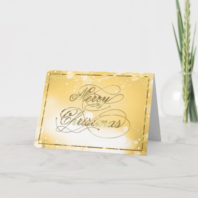 Marry Christmas Gold Text & Bokeh Background Holiday Card (Front)