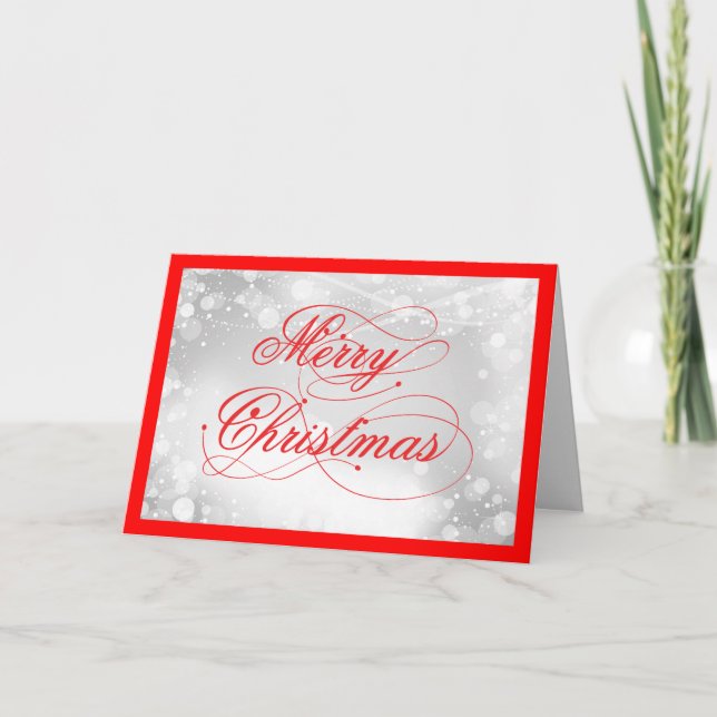 Marry Christmas Red Text Design White Bokeh Holiday Card (Front)