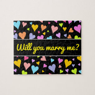 Marry me? + Fun, Loving, Colourful Hearts Pattern Jigsaw Puzzle
