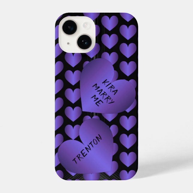 Marry Me Marriage Proposal Hearts with Names iPhone Case (Back)