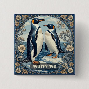 Marry Me Penguin Ice Bird Snow Glacier Winter Lake 2 Inch Square Button