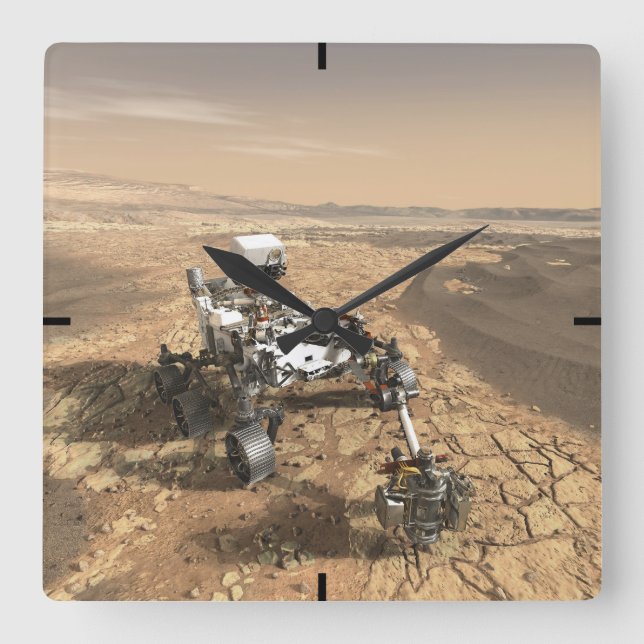 Mars 2020 Rover On The Surface Of Mars. Square Wall Clock (Front)