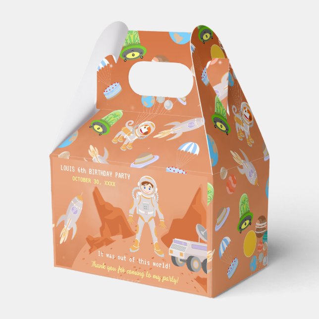 Mars astronaut boy themed birthday Party Favor Box (Front Side)