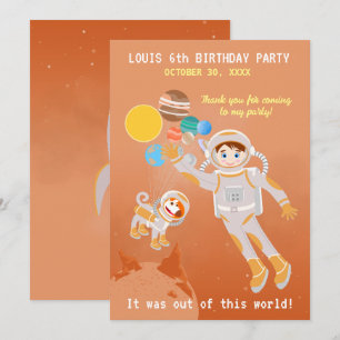 Mars astronaut boy themed birthday Party Thank You Card