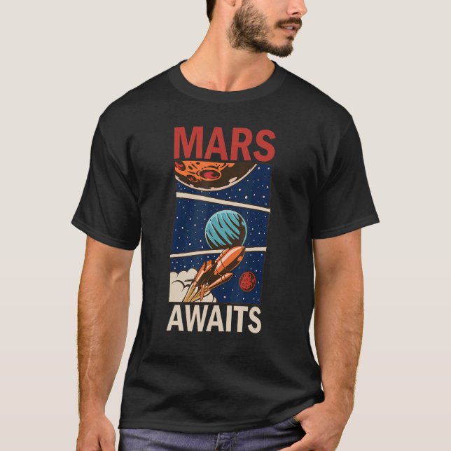 Mars Awaits Propaganda Space Mission Astronaut Spa T-Shirt (Front)