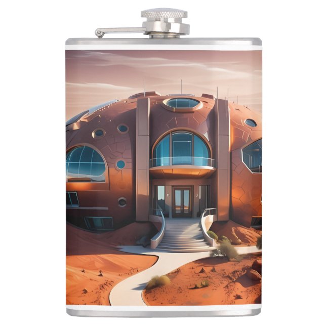 Mars Habitat Alpha – AI Sci-Fi Architecture Hip Flask (Front)