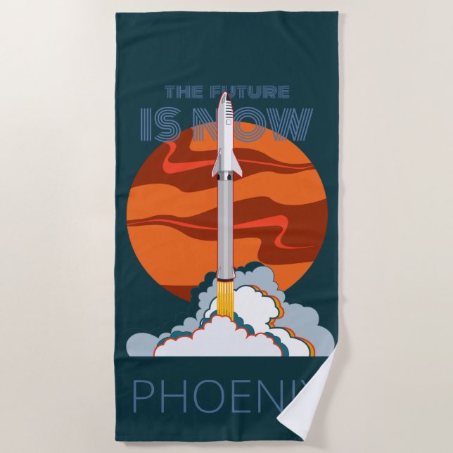 Mars Landing Rocket Beach Towel (Front)