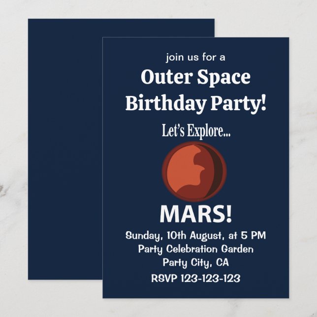 Mars Let's Explore Mars Outer Space Birthday Party Invitation (Front/Back)