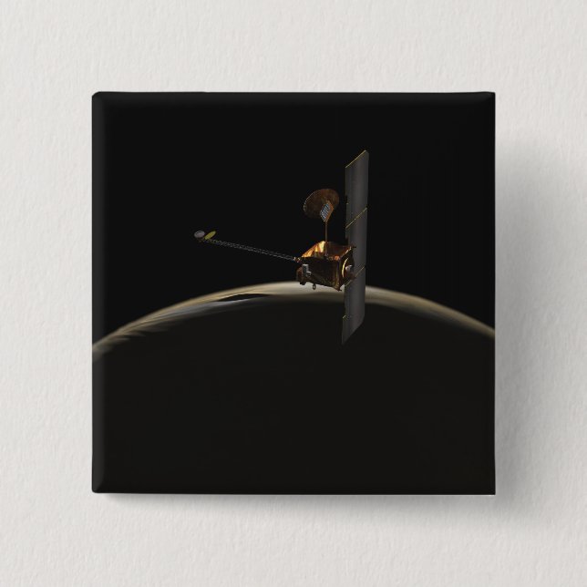 Mars Odyssey spacecraft over martian sunrise 2 Inch Square Button (Front)