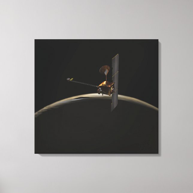 Mars Odyssey spacecraft over martian sunrise Canvas Print (Front)