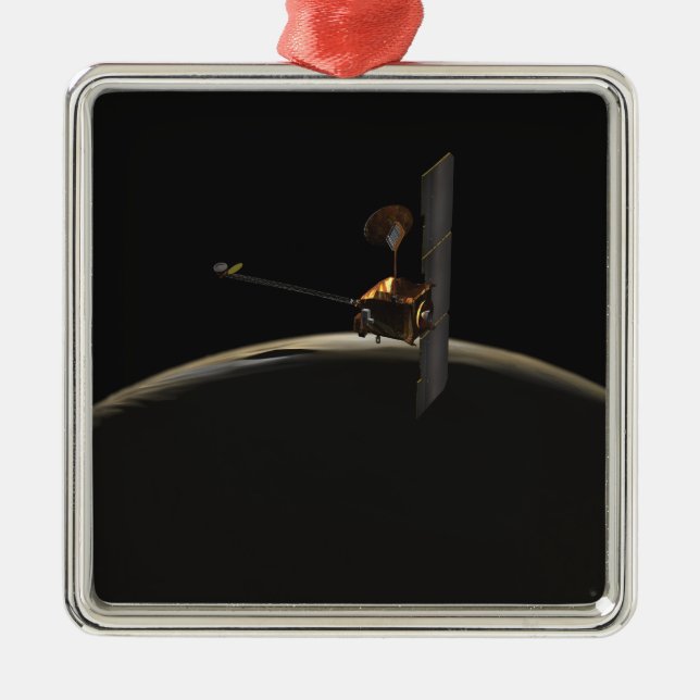 Mars Odyssey spacecraft over martian sunrise Metal Ornament (Front)