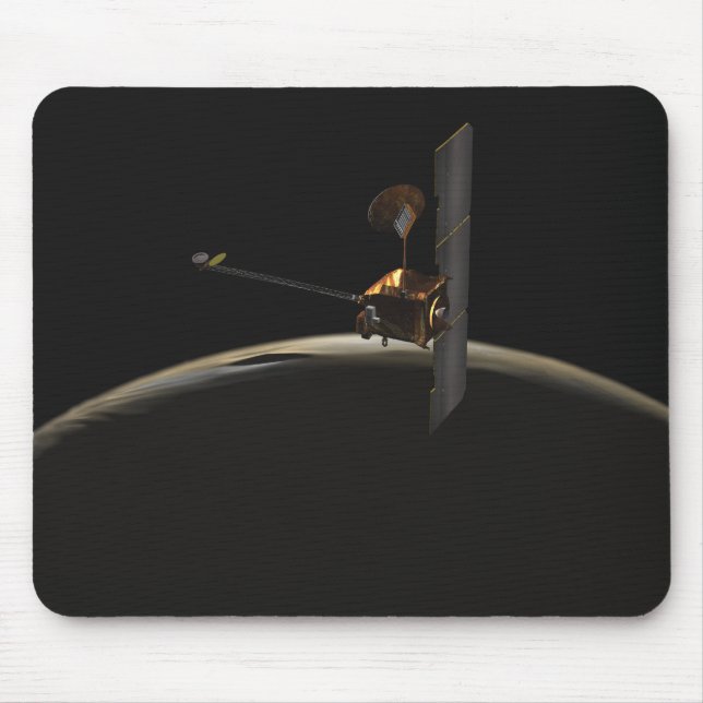 Mars Odyssey spacecraft over martian sunrise Mouse Pad (Front)