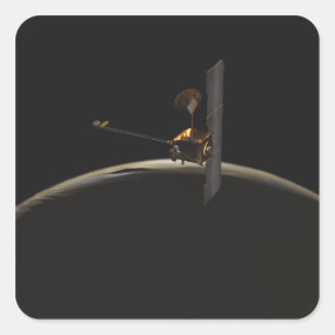 Mars Odyssey spacecraft over martian sunrise Square Sticker
