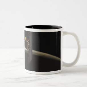 Mars Odyssey spacecraft over martian sunrise Two-Tone Coffee Mug