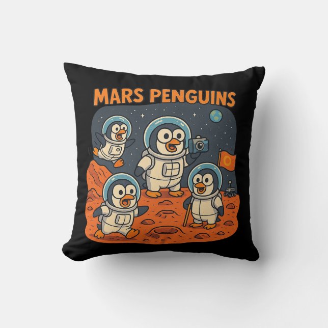 Mars Penguins  funny animal space series! Throw Pillow (Front)