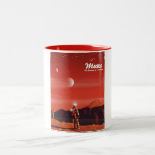 Mars Science fiction vintage travel poster Two-Tone Coffee Mug