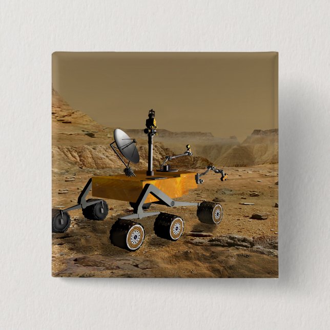 Mars Science Laboratory travels near a canyon 2 Inch Square Button (Front)