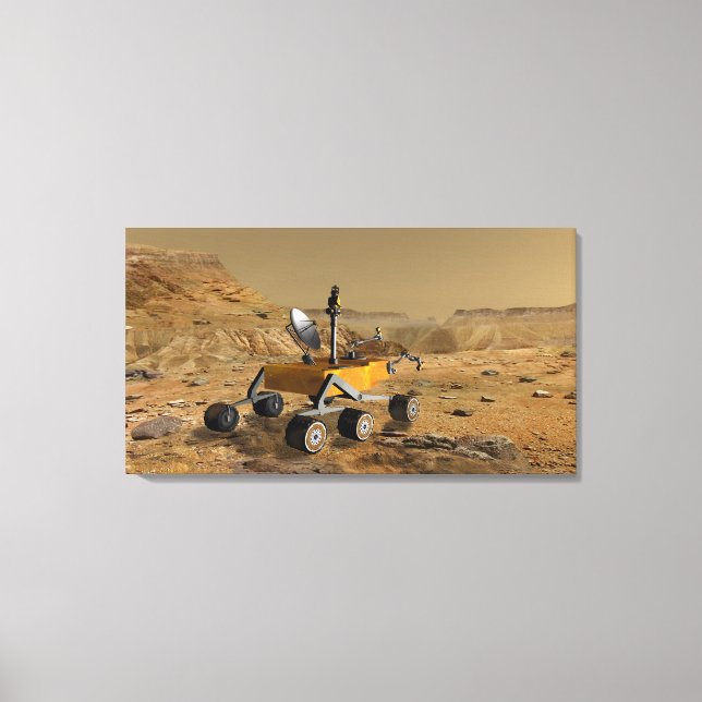 Mars Science Laboratory travels near a canyon Canvas Print (Front)