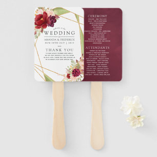 Marsala and Blush Boho Geometric Wedding Program Hand Fan