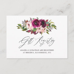 Marsala and Blush Floral Wedding Gift Registry Enclosure Card