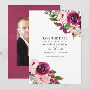 Marsala and Blush Floral Wedding Photo Save The Date