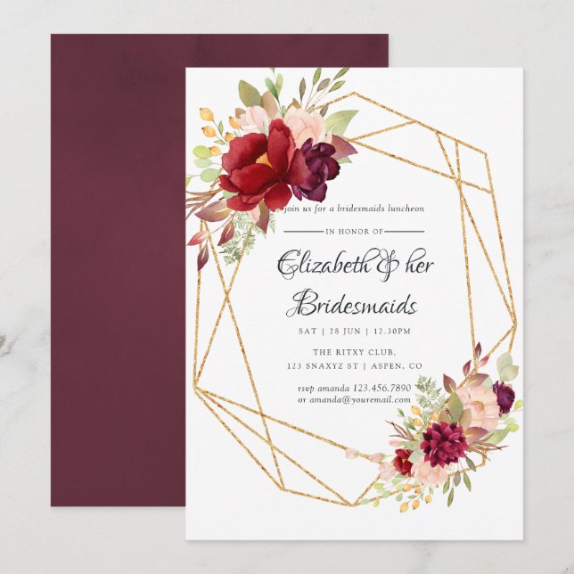 Marsala and Blush Geometric Bridesmaids Luncheon Invitation (Front/Back)