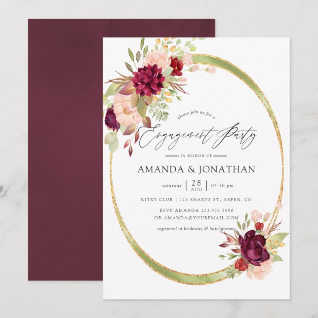 Marsala and Blush Geometric Engagement Party Invitation (Front/Back)