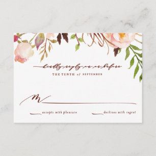 Marsala and Gold Boho Garden Wedding Reply Card