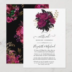 Marsala and Gold Floral Virtual Wedding Invitation