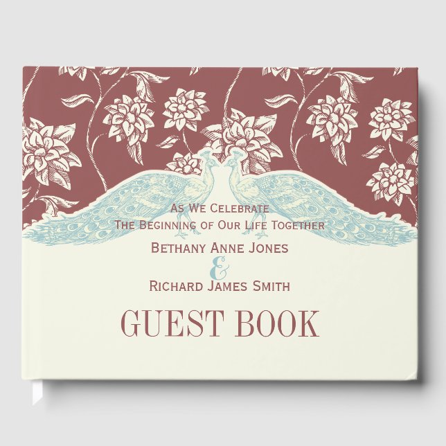 MARSALA AND IVORY CLASSIC PEACOCK GUEST BOOK (Front)