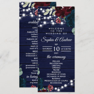 Marsala and Navy Flowers Rustic Wedding Programs