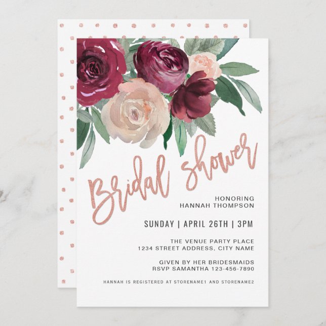 Marsala and Pale Pink Floral Bridal Shower Invitation (Front/Back)