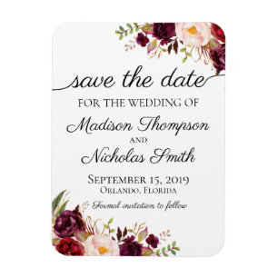 Marsala and Pink Floral Save the Date Magnets