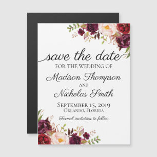 Marsala and Pink Floral Save the Date Magnets
