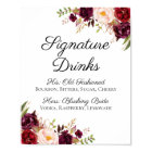 Marsala and Pink Floral Signature Drinks Sign