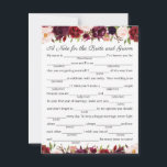 Marsala and Pink Floral Wedding Advice Cards<br><div class="desc">Our marsala, burgundy, and wine floral fill in the blank advice cards are a fun activity to have a wedding reception or bridal shower. You can change the heading wording if you would like by using Zazzle's "Personalize this template" tool. Be sure to check out our large selection of coordinating...</div>