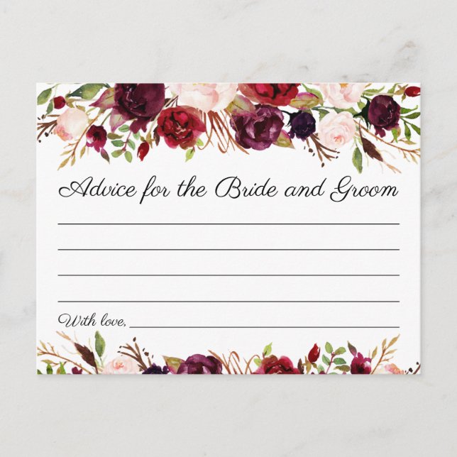 Marsala and Pink Floral Wedding Advice Cards (Front)