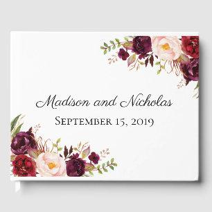 Marsala and Pink Floral Wedding Guest Book