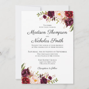 Marsala and Pink Floral Wedding Invitation Cards