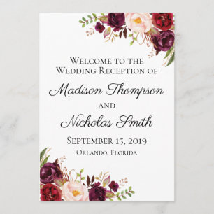 Marsala and Pink Floral Wedding Reception Programs
