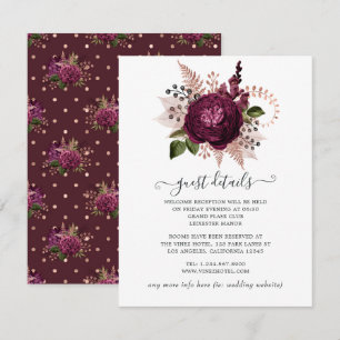 Marsala and Rose Gold Floral Wedding Guest Details Enclosure Card
