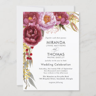 Marsala Aquarelle Faire-part de mariage Floral