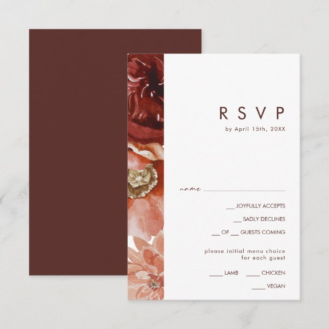 Marsala Automne Floral Blanc Menu Choix Carte RSVP (Devant / Derrière)