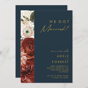 Marsala Automne Floral Navy Elopement Faire-part