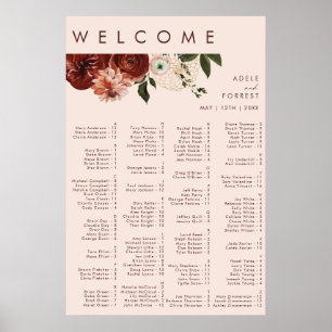 Marsala Autumn Floral Blush Alphabetical Seating Poster