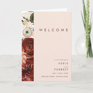 Marsala Autumn Floral   Blush Folded Wedding Program