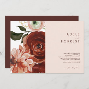 Marsala Autumn Floral Blush Horizontal Wedding I Invitation