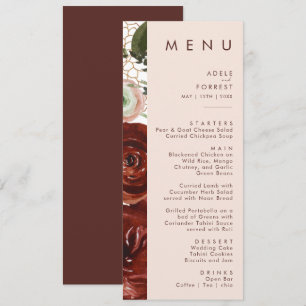 Marsala Autumn Floral   Blush Wedding Dinner Menu